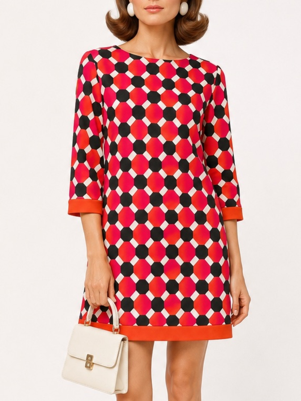 Eliza J Geometric Shift Mini Dress Retro Mod Style Pink Orange Black Size 8